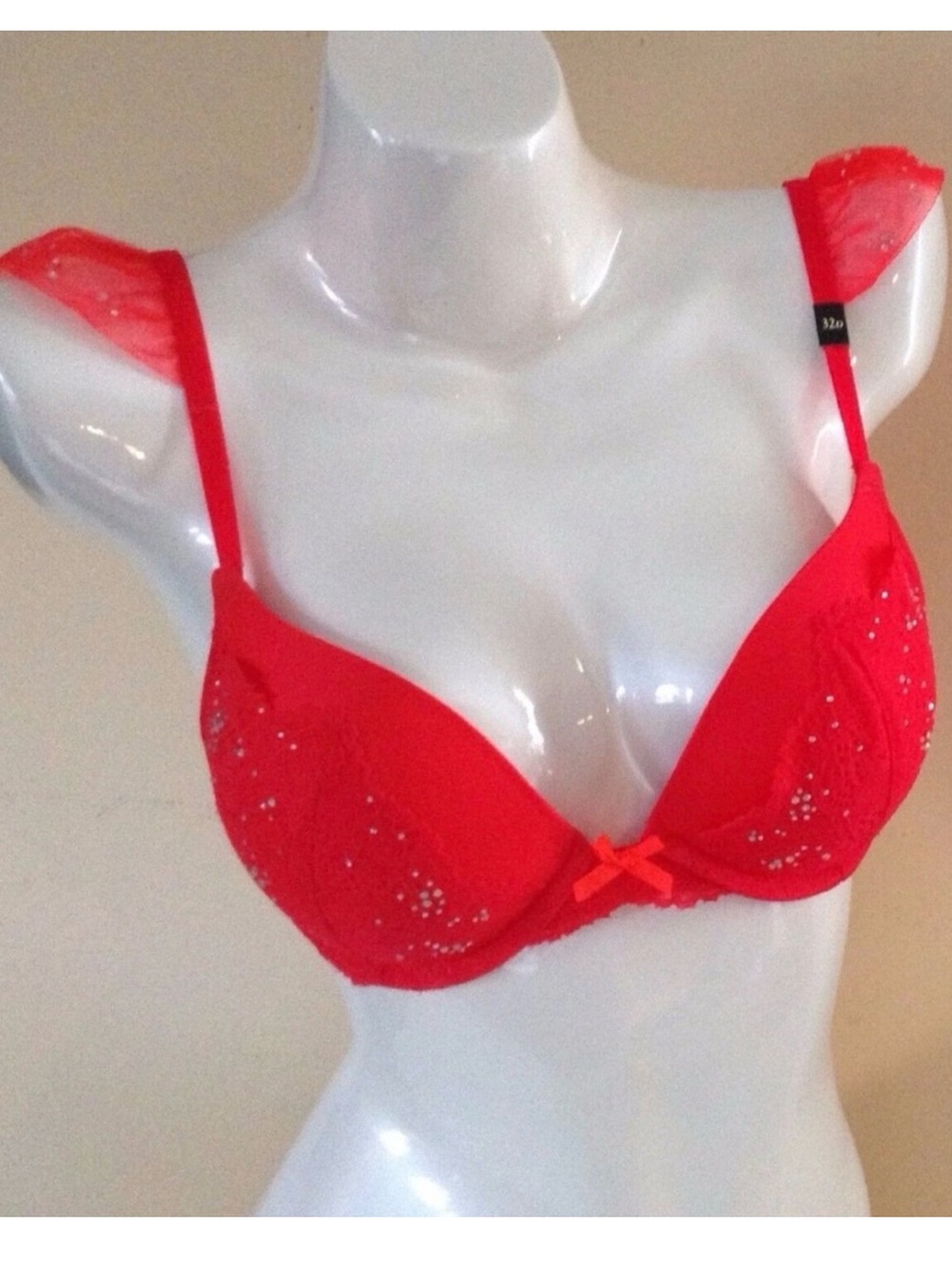 2014 VS Dream Angels Fashion Show Red Rhinestone Push-Up Bra 34A NWT